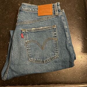 levi’s dark wash straight ankle high waisted jeans